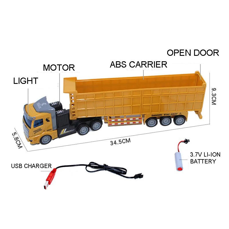 1：48 Scale four function light remote control dump engineering trailer Ride on Truck