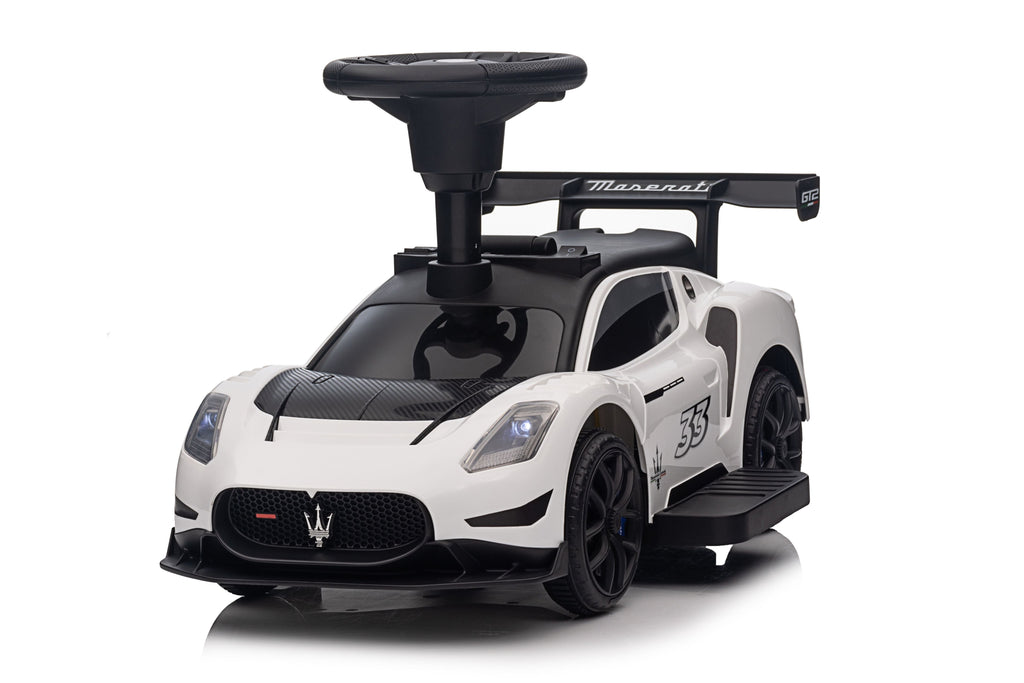 Maserati MC20 GT2 Licensed Ride on Car White Yellow Ride on Push Car 2 in 1 Kid Ride on Push Car Stroller Sliding Ride on Car with Horn Music Light Function Secure Bar Ride on Toy for Boy Girl Toddlers 1-3 Years Old