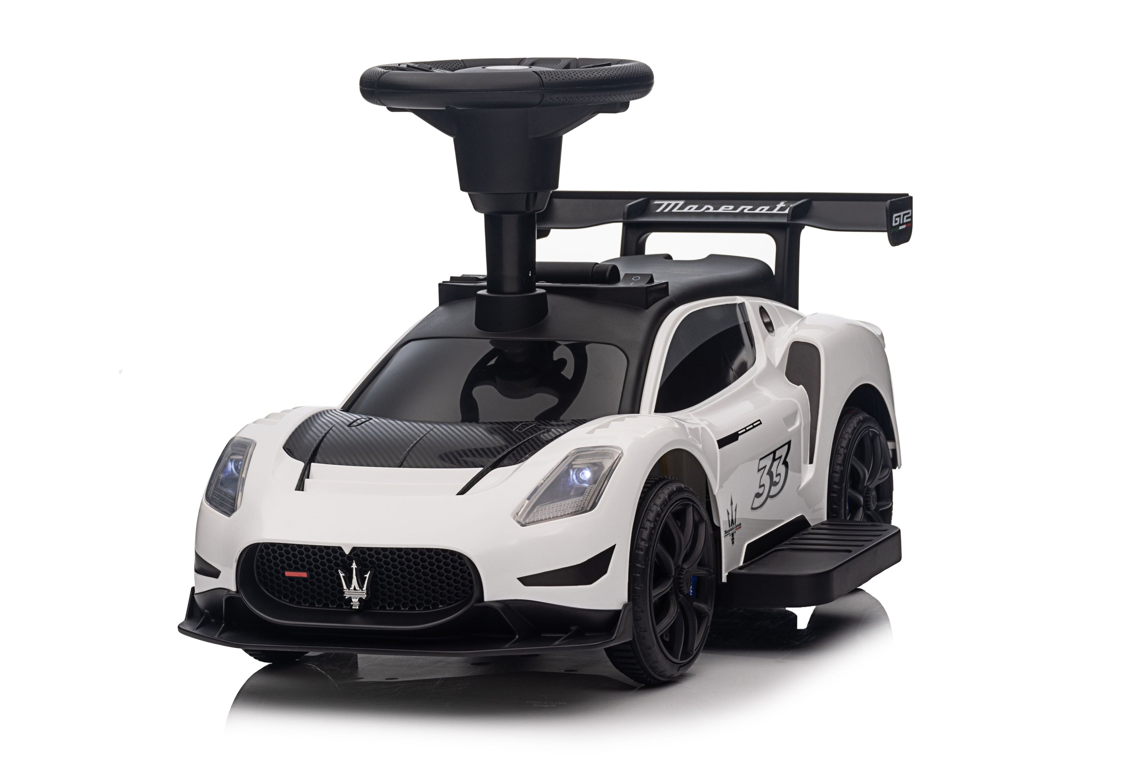 Maserati MC20 GT2 Licensed Ride on Car White Yellow Ride on Push Car 2 in 1 Kid Ride on Push Car Stroller Sliding Ride on Car with Horn Music Light Function Secure Bar Ride on Toy for Boy Girl Toddlers 1-3 Years Old