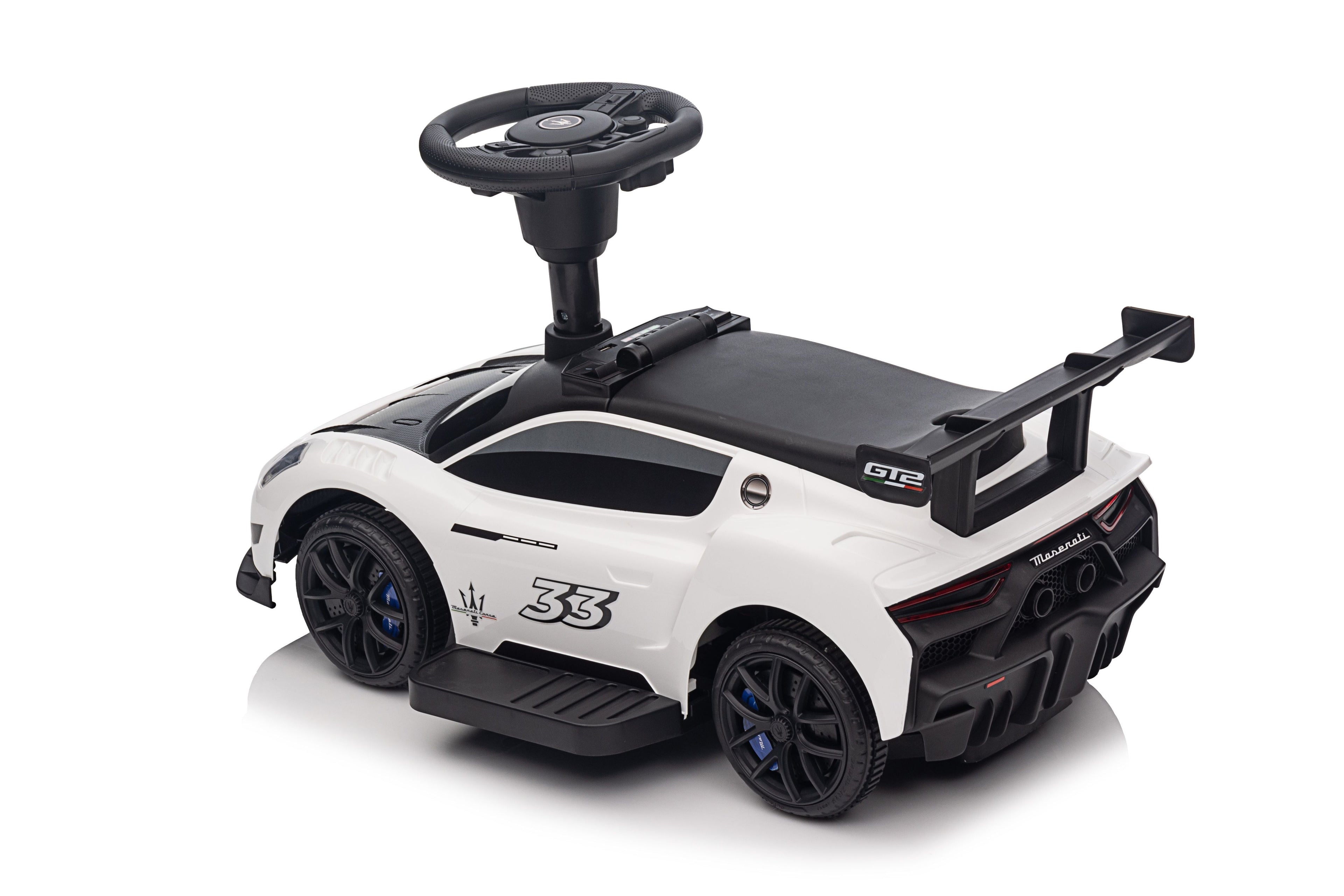 Maserati MC20 GT2 Licensed Ride on Car White Yellow Ride on Push Car 2 in 1 Kid Ride on Push Car Stroller Sliding Ride on Car with Horn Music Light Function Secure Bar Ride on Toy for Boy Girl Toddlers 1-3 Years Old