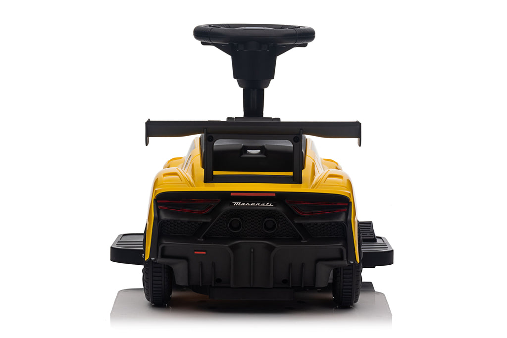 Maserati MC20 GT2 Licensed Ride on Car White Yellow Ride on Push Car 2 in 1 Kid Ride on Push Car Stroller Sliding Ride on Car with Horn Music Light Function Secure Bar Ride on Toy for Boy Girl Toddlers 1-3 Years Old