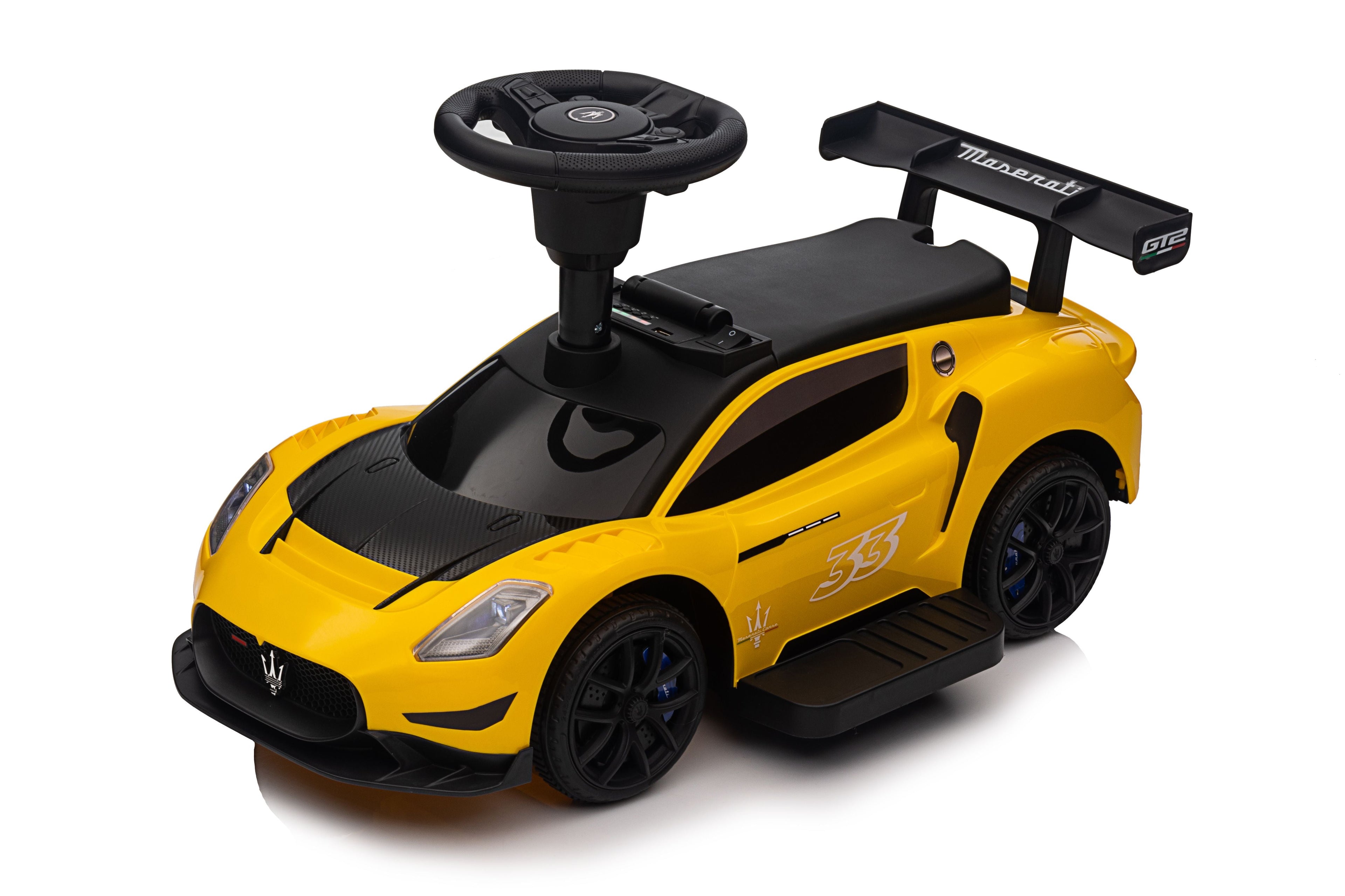 Maserati MC20 GT2 Licensed Ride on Car White Yellow Ride on Push Car 2 in 1 Kid Ride on Push Car Stroller Sliding Ride on Car with Horn Music Light Function Secure Bar Ride on Toy for Boy Girl Toddlers 1-3 Years Old