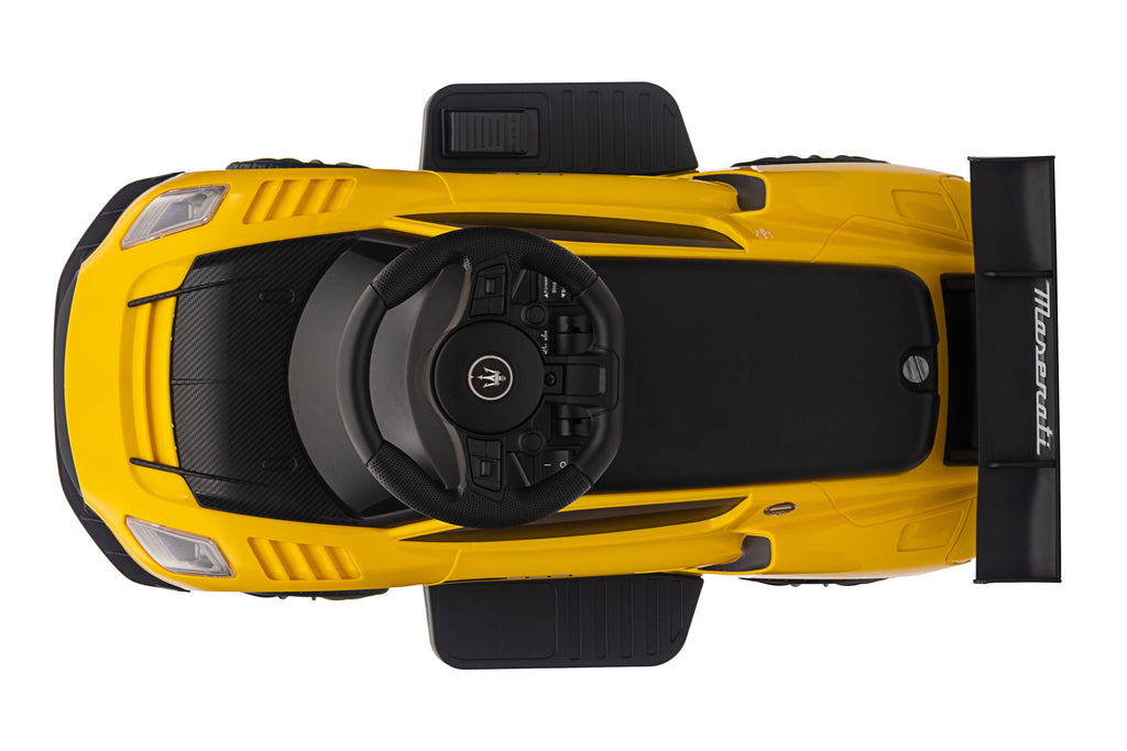 Maserati MC20 GT2 Licensed Ride on Car White Yellow Ride on Push Car 2 in 1 Kid Ride on Push Car Stroller Sliding Ride on Car with Horn Music Light Function Secure Bar Ride on Toy for Boy Girl Toddlers 1-3 Years Old